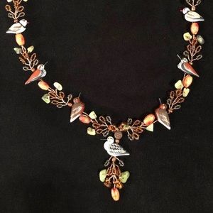 Handmade shore birds decoy and copper beaded necklace